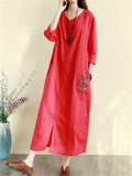 Women's Retro Ethnic Style Flower Embroidery Half Sleeve Long Dress