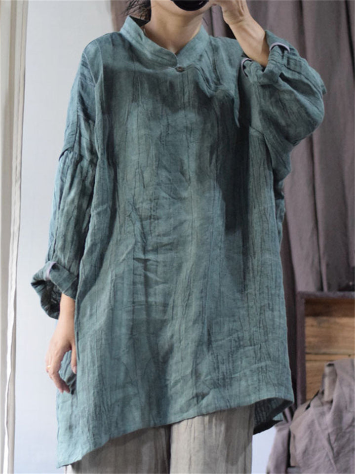 Women's Retro Loose Linen Distressed Long Sleeve Shirts