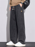 Men's Casual Cozy Elastic Waist Straight Leg Washed Denim Pants