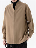 Men's Chinese Zen Style V Neck Long Sleeve Casual Loose Fit Shirts