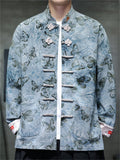 Men's Spring Butterfly Print Chinese Style Jacket with Knot Buttons