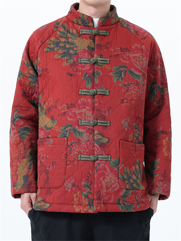 Men's Winter Chinese Style Floral Printed Cotton-padded Tangsuit Coat