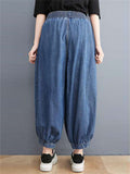 Women's Elastic Waist Wide Leg Cropped Jeans