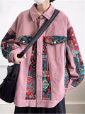 Retro Loose Jacquard Patchwork Cargo Jacket for Men