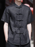 Men's Summer Linen Button Up Stand Collar Tang Suit Shirts