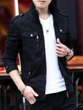 Men's Casual  Autumn Solid Color Cotton Stand Collar Cargo Jackets