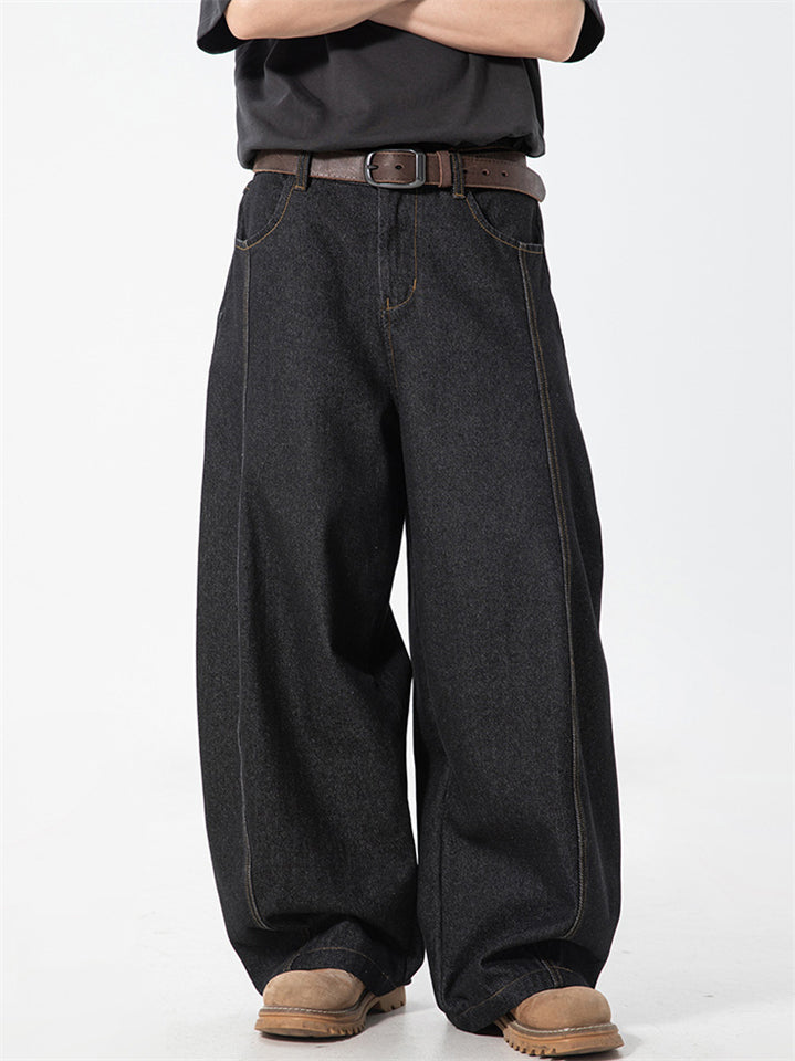 Men's Casual Retro Solid Color Scimitar Wide Leg Jeans