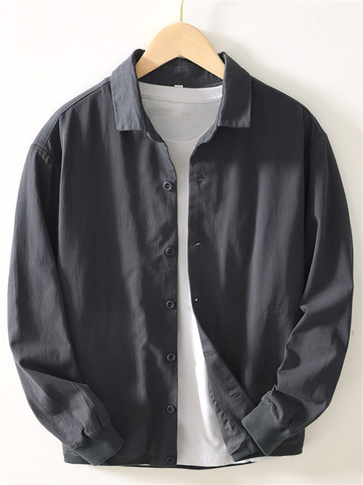 Retro Men's Cotton Solid Color Casual Pockets Long Sleeve Shirts