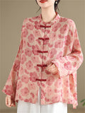 Women's Chinese Style Printed Frog Button Long Sleeve Tangsuit Shirt