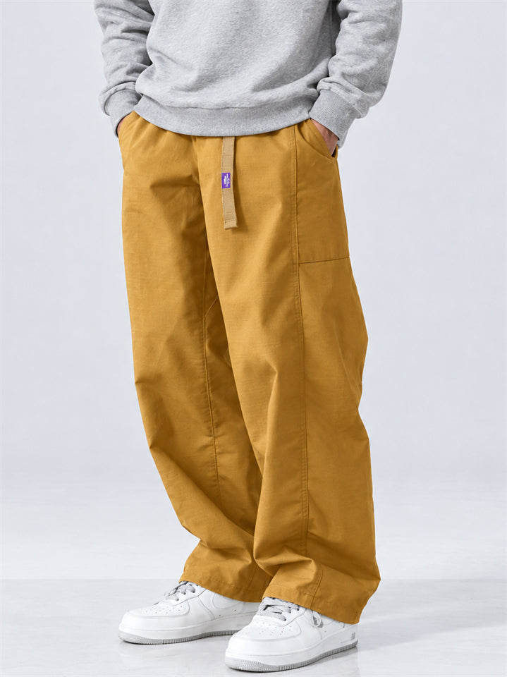 Men Japanese Style Wide Leg Drawstring Elastic Waist Loose Cargo Pants