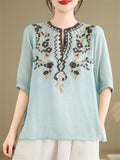 Loose Women's V-Neck Ethnic Style Embroidered Shirts