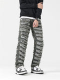 Male Trendy Ripped Skinny Camouflage Color Stacked Jeans