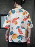 Men's Summer Print Stand Collar Half Sleeve Tang Suit Shirts