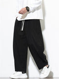 Men's Casual Simple Waffle Solid Color Drawstring Wide Leg Cropped Pants