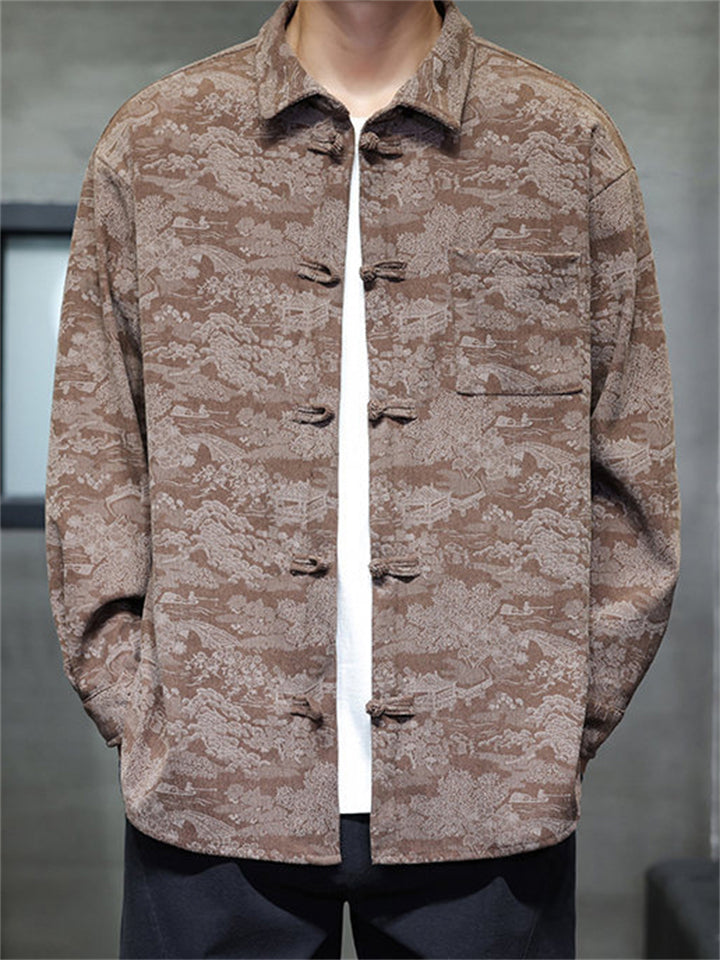 Men's Autumn Vintage Chinese Style Printed Frog Button Tangsuit Shirts