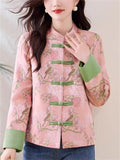Women's Stand Collar Contrast Color Flowers Print Tang Suit Jacket