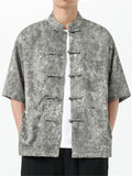 Men's Texture Print Stand Collar Half Sleeve Tang Suit Shirts