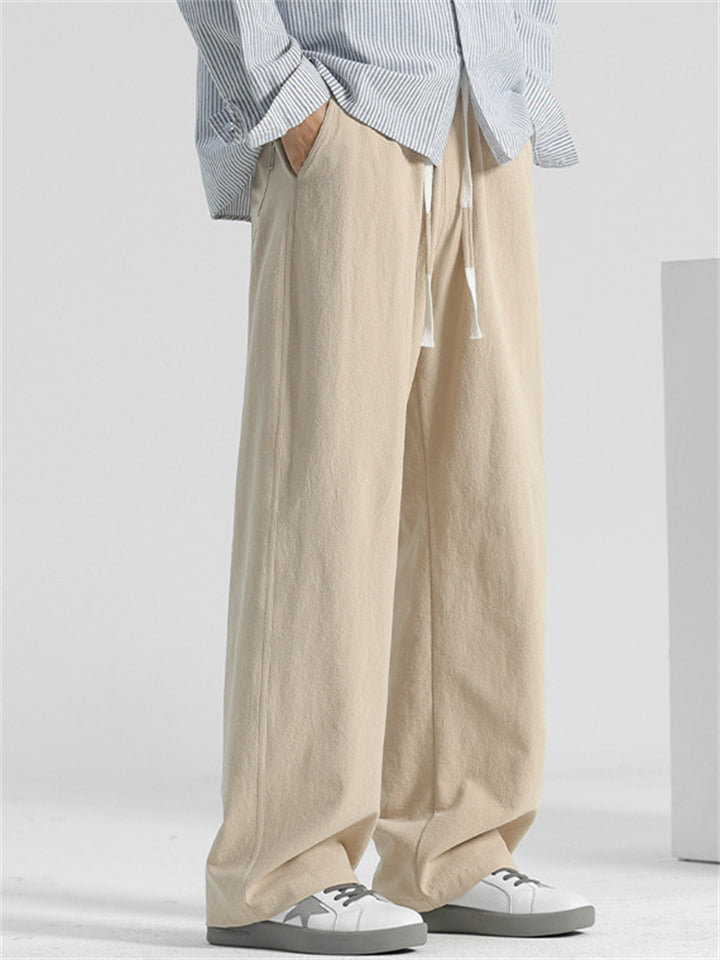 Men's Summer Comfy Cotton Solid Color Wide Leg Straight Pants