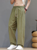 Mens Baggy Cotton Linen Loose Fit Elastic Waist Beach Pants