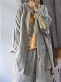 Retro Loose Linen Stand Collar Distressed Textured Shirt for Women