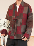 Vintage Asain Style Color Block Lace Up Cotton Jacket for Men