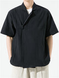 Chinese Style Retro Cotton Linen Short Sleeve Shirt for Men