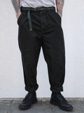 Men's Japanese Style Belted Relaxed Fit Straight Leg Pants