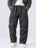 Men Japanses Style Corduroy Drawstring Loose Fit Wide Leg Cargo Pants