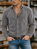 Men's Autumn Solid Color Lapel Long Sleeve Corduroy Shirts