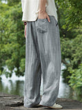 Men's Retro Solid Color Gray Linen Wide Leg Straight Pants