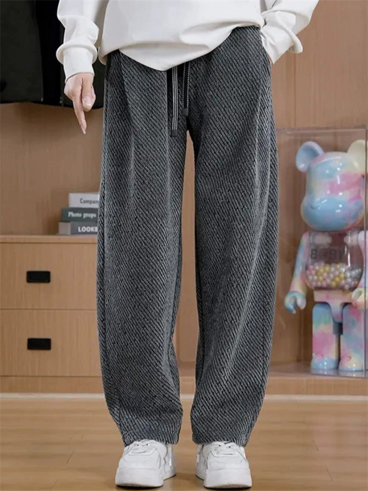 Unisex Casual Drawstring Straight Leg Pants with Plush Lining