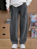 Unisex Casual Drawstring Straight Leg Pants with Plush Lining