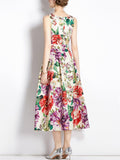 Female Vibrant Floral Print A-Line Sleeveless Dress