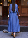 Women's O-neck Sleeveless Floral Embroidery Denim Tank Dress