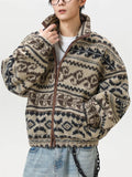 Men's Autumn Ethnic Style Jacquard Stand Collar Zip Up Cardigan Coats