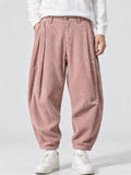 Men Corduroy Harem Pants Drawstring Baggy Tapered Trousers
