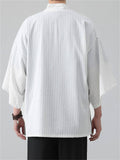 Men's Summer Loose Stripe Short Sleeve Cardigan Shirts