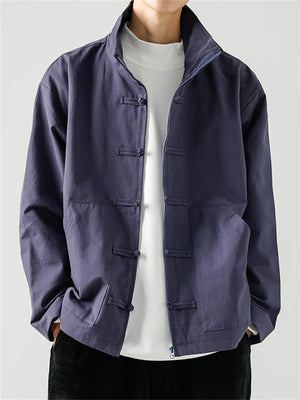 Retro Comfort Men's Button Zipper Stand Collar Jacket