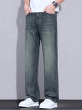 Mens Summer Vintage Wash Straight Leg Relaxed Fit Denim Jeans