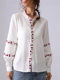 Women's French Style Embroidery Long Sleeve Ruffled Shirt