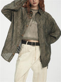 Fashion Jacquard Loose Texture Lapel Shirt for Women