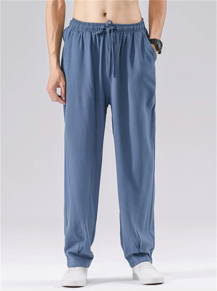 Mens Summer Linen Blend  Drawstring Breathable Beach Harem Joggers Pants