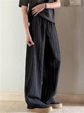 Mens Striped Loose Fit Drawstring Wide Leg Casual Pants