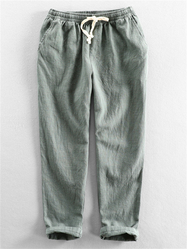 Men's Solid Color Ramine Casual Drawstring Cropped Pants