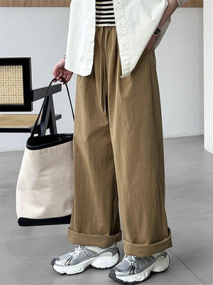Women's Elastic Waist Wide-Leg Straight Cargo Pants