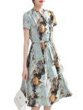 Women's Summer Print Short Sleeve Tie-waist Dress