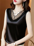 Summer Patchwork V Neck Satin Undershirt for Women