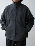 Men's Frog Button Plaid Jacket Long Sleeve Coat