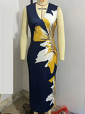 Women's Summer Elegant Flowers Printed V Neck Sleeveless Dress