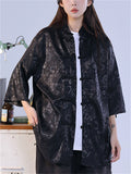 Women's Summer Jacquard Stand Collar Casual Tangsuit Shirts
